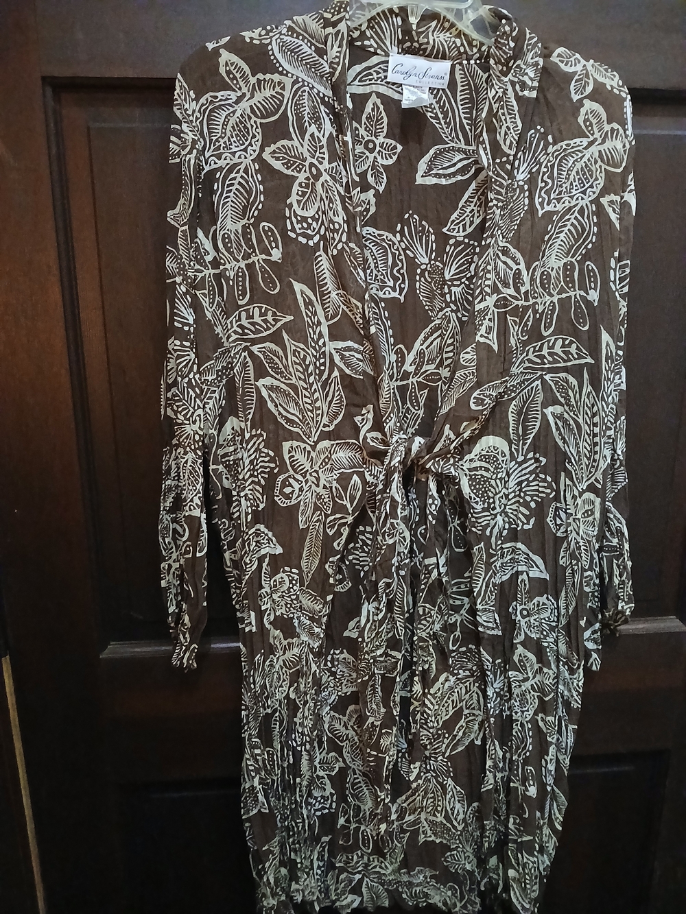 Carolyn Strauss Brown Floral Sheer Tie-Front Kimono Duster M Boho Lagenlook